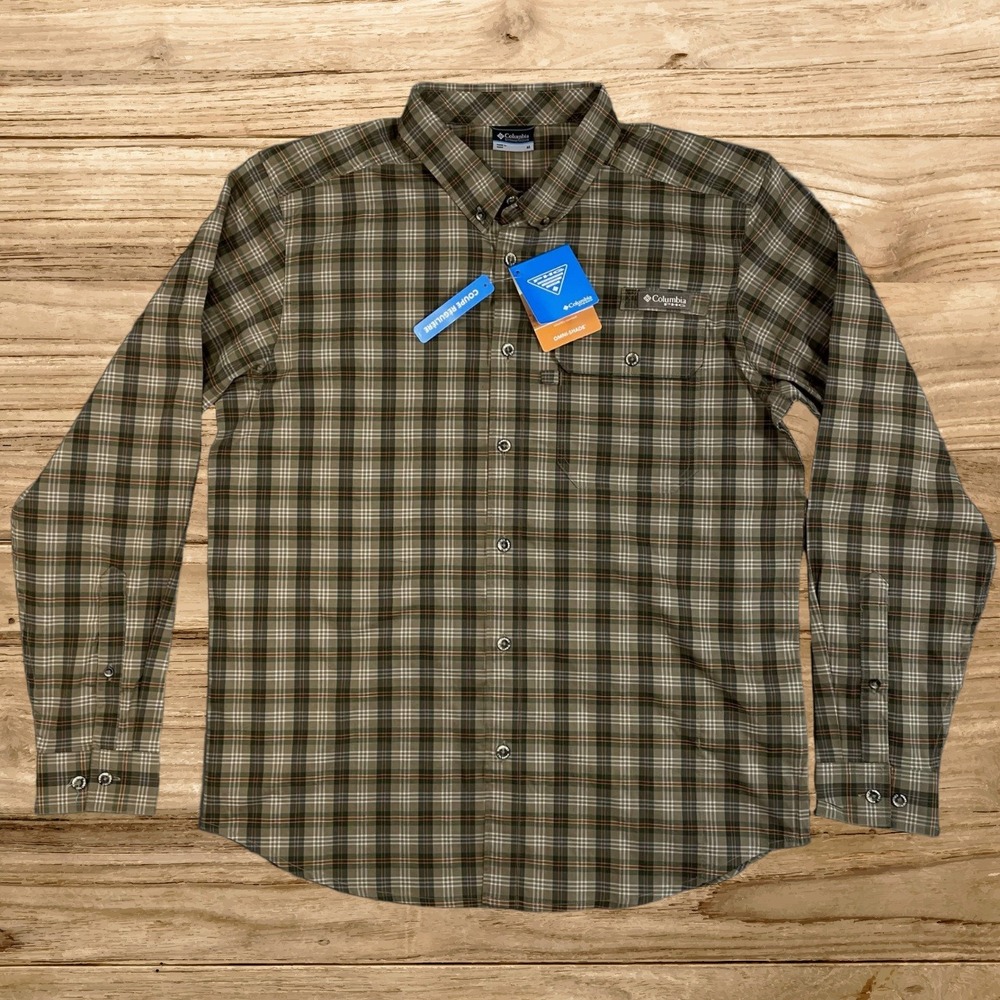 NWT Columbia PHG Plaid Long Sleeve Hunting Shirt Brown Orange Omni-Shade Medium - Picture 2 of 8